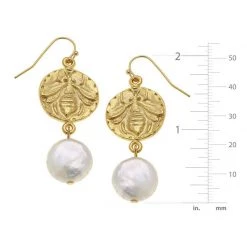 Susan Shaw Jewelry Susan Shaw Handcast Gold Bee And Freshwater Coin Pearl Earrings