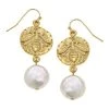 Susan Shaw Jewelry Susan Shaw Handcast Gold Bee And Freshwater Coin Pearl Earrings