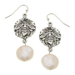 Susan Shaw Jewelry Susan Shaw Handcast Gold Bee And Freshwater Coin Pearl Earrings