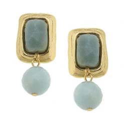 Susan Shaw Jewelry Rectangle Stone Drop Earrings