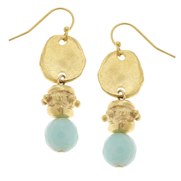 Susan Shaw Jewelry Susan Shaw Handcast Gold Oval & Genuine Sea Foam Agate Earrings