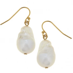 Susan Shaw Jewelry Susan Shaw Handcast Gold With Large Genuine Baroque Freshwater Pearl Earrings