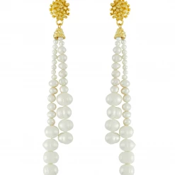 Susan Shaw Jewelry Susan Shaw Gold Dotted Top With Double Freshwater Pearl Drops