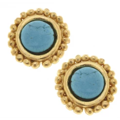 Susan Shaw Jewelry Susan Shaw Handcast Gold & Genuine Turquoise Clip Earrings