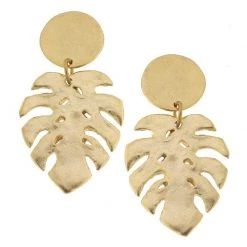 Susan Shaw Jewelry Susan Shaw Handcast Gold Round Post Top And Leaf Earrings