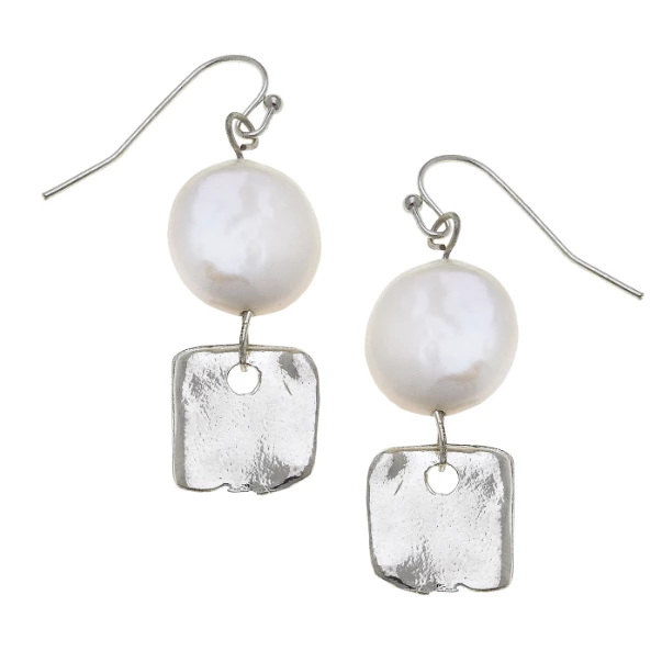 Susan Shaw Jewelry Handcast Silver With Freshwater Pearl Earring