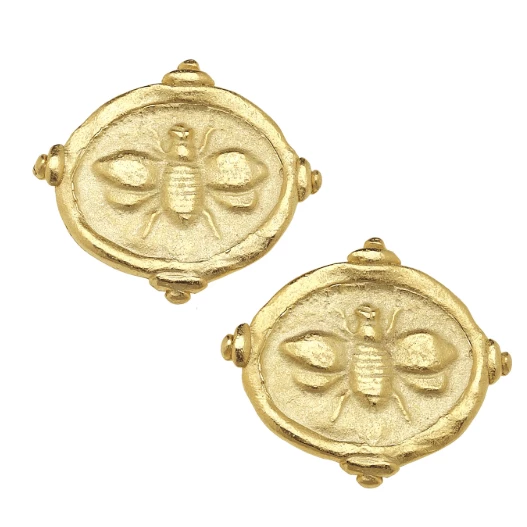 Susan Shaw Jewelry Susan Shaw Handcast Gold "Bee" Intaglio Clip Earrings