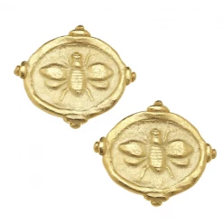 Susan Shaw Jewelry Susan Shaw Handcast Gold "Bee" Intaglio Pierced Earrings