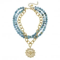 Susan Shaw Jewelry Susan Shaw Multi-Strand Fire Agate With Handcast Gold Bee Necklace