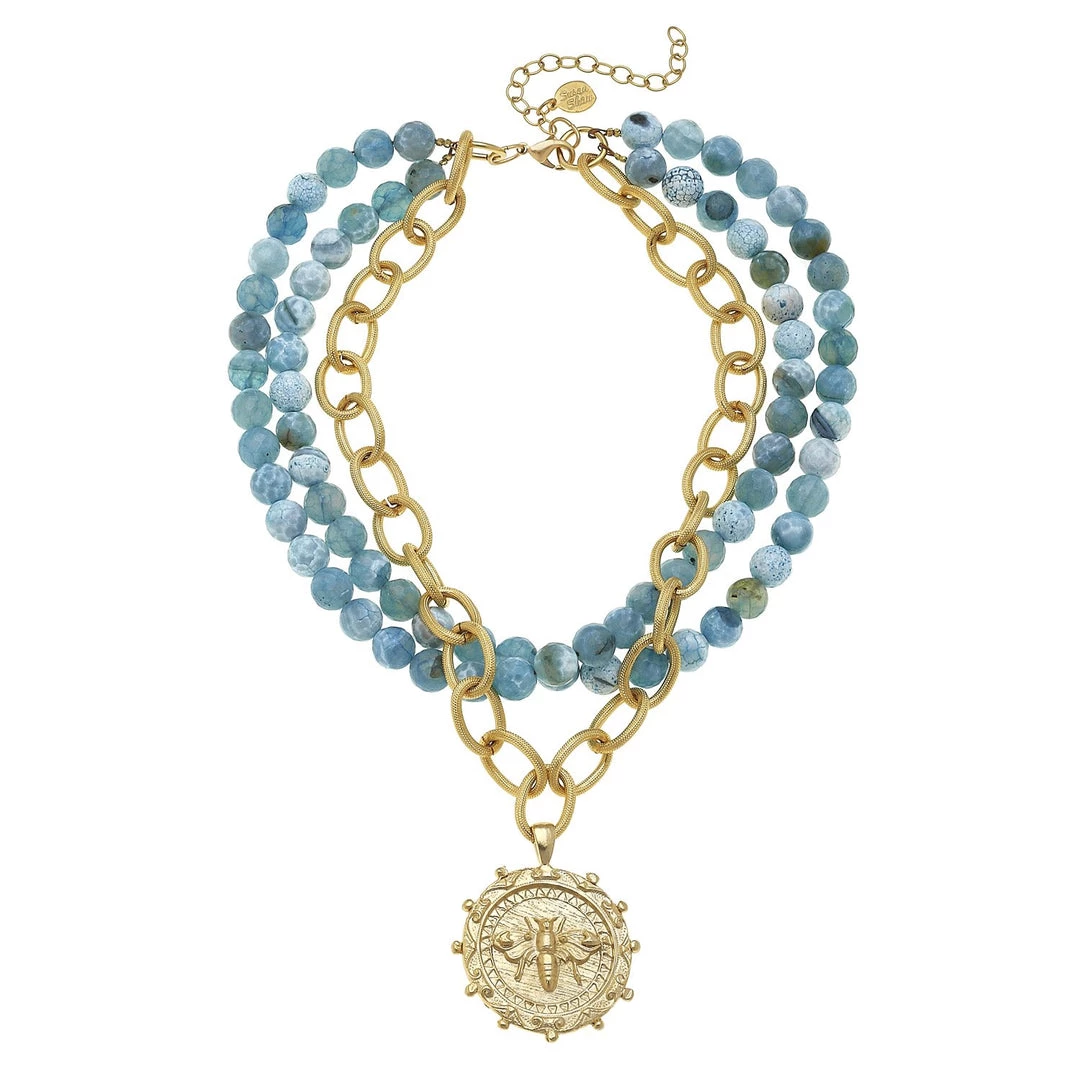 Susan Shaw Jewelry Susan Shaw Multi-Strand Fire Agate With Handcast Gold Bee Necklace