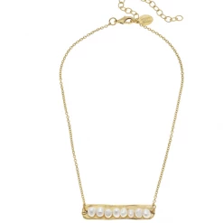 Susan Shaw Jewelry Genuine Freshwater Pearls On Handcast Gold Bar Necklace