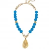 Susan Shaw Jewelry Handcast Gold Oyster On Turquoise Genuine Sea Glass Necklace