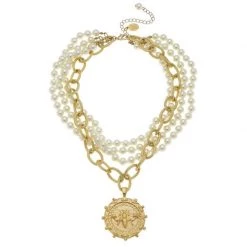 Susan Shaw Jewelry Susan Shaw Large Bee Pendant On Multi Strand Ivory Glass Pearl Necklace