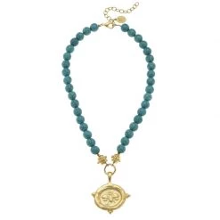 Susan Shaw Jewelry Susan Shaw Genuine Turquoise With Italian "Bee" Intaglio Necklace