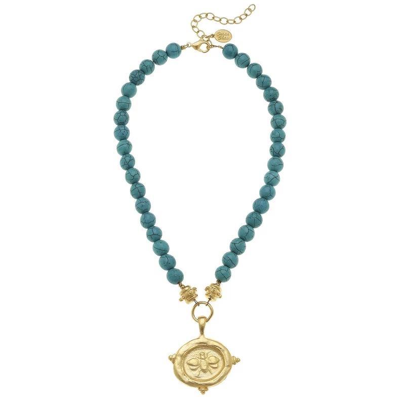 Susan Shaw Jewelry Susan Shaw Genuine Turquoise With Italian "Bee" Intaglio Necklace