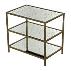 Accent Tables Noir Furniture 3 Tier Side Table, Antique Brass, Metal And Antique Mirror