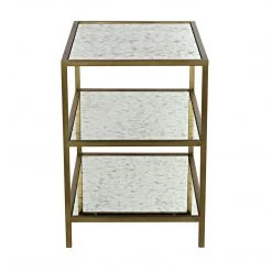 Accent Tables Noir Furniture 3 Tier Side Table, Antique Brass, Metal And Antique Mirror