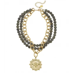 Susan Shaw Jewelry Susan Shaw Handcast Gold Bee On 3 Row Labradorite Necklace