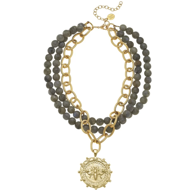 Susan Shaw Jewelry Susan Shaw Handcast Gold Bee On 3 Row Labradorite Necklace