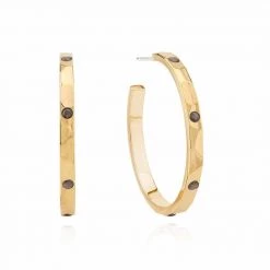 Anna Beck Jewelry Anna Beck Medium Labradorite Hammered Pavé Hoop Earrings - Gold