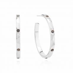 Anna Beck Jewelry Anna Beck Medium Labradorite Hammered Pavé Hoop Earrings - Silver