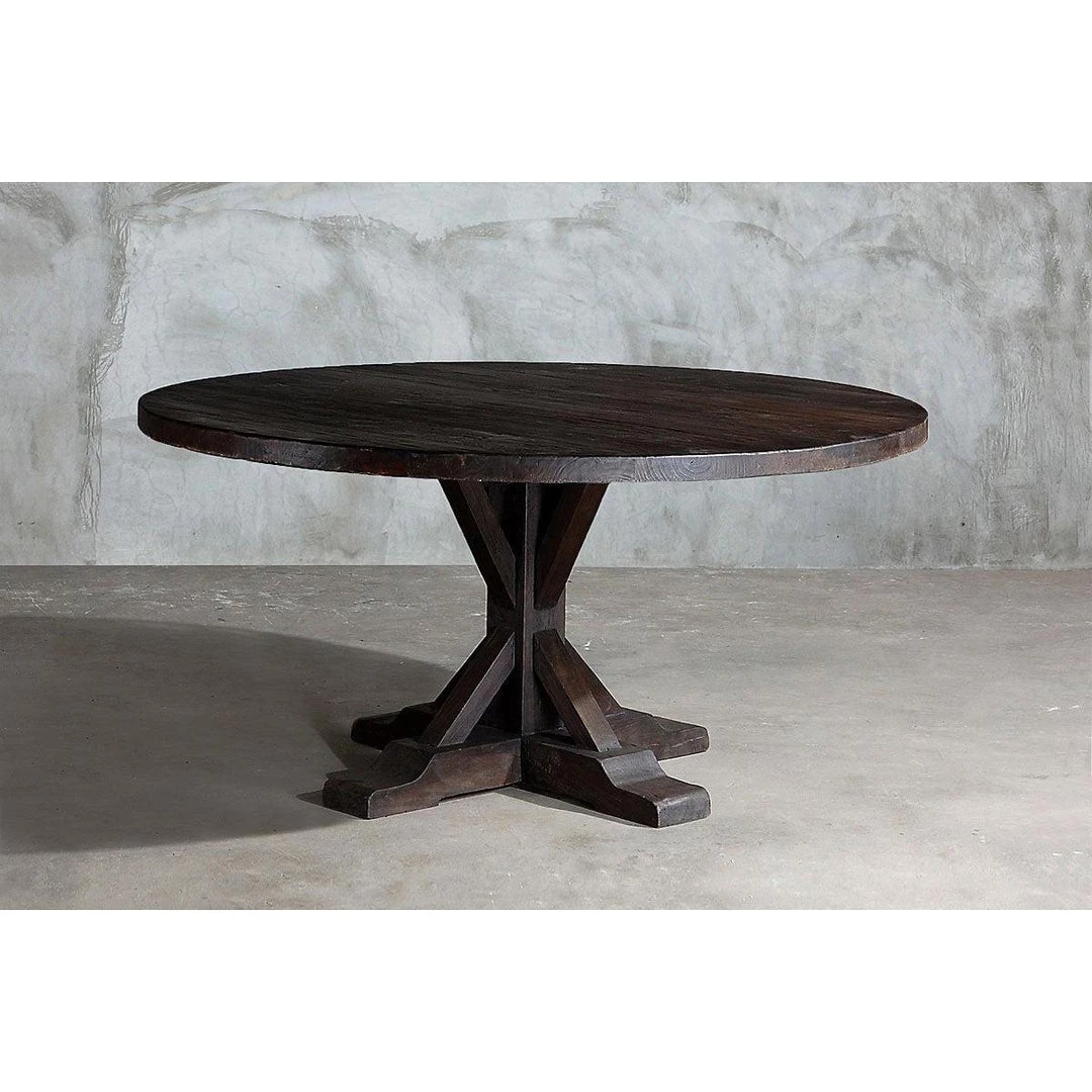Organic Restoration Reclaimed Elm Round Dining Table - Rail Base