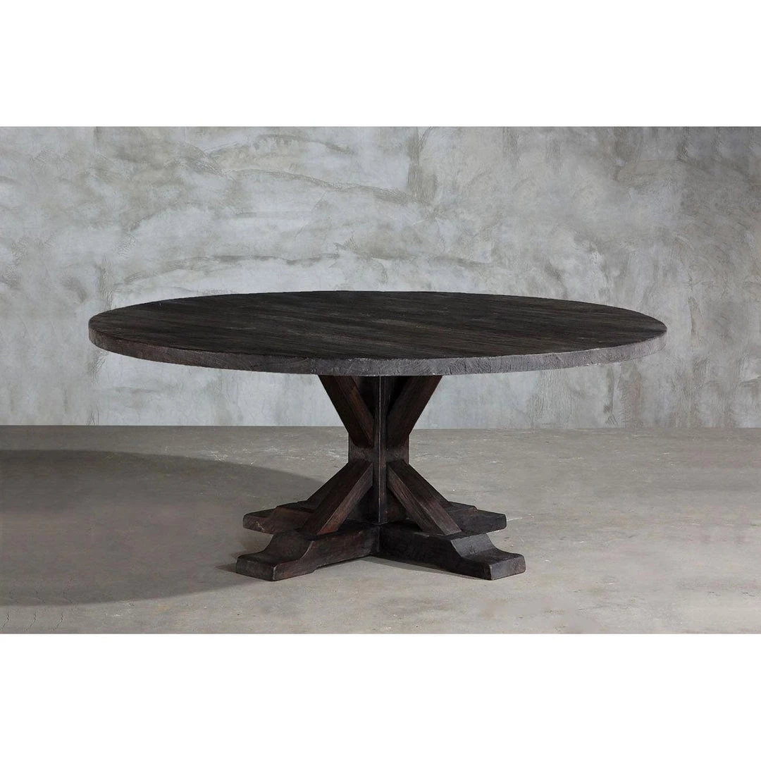 Organic Restoration Reclaimed Elm Round Dining Table - Rail Base