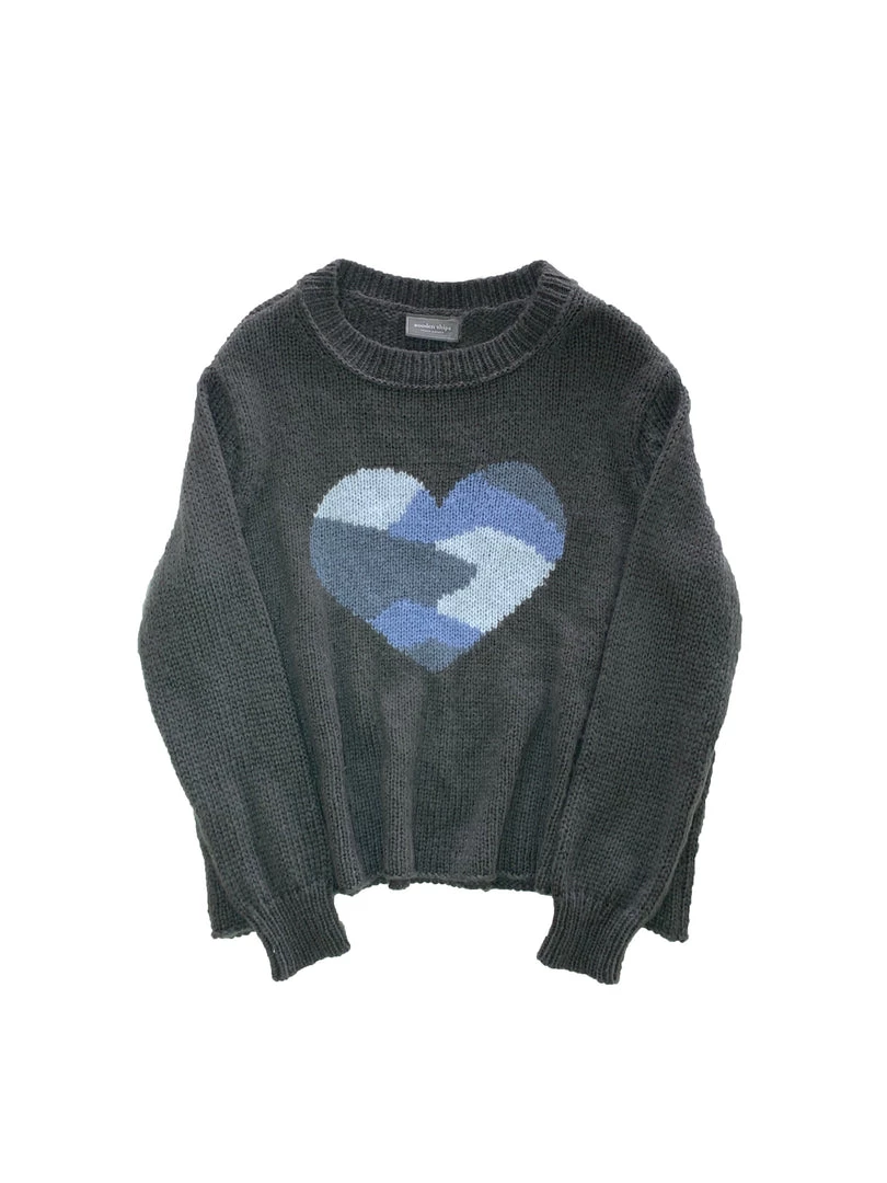 Wooden Ships Camo Heart Crew Chunky