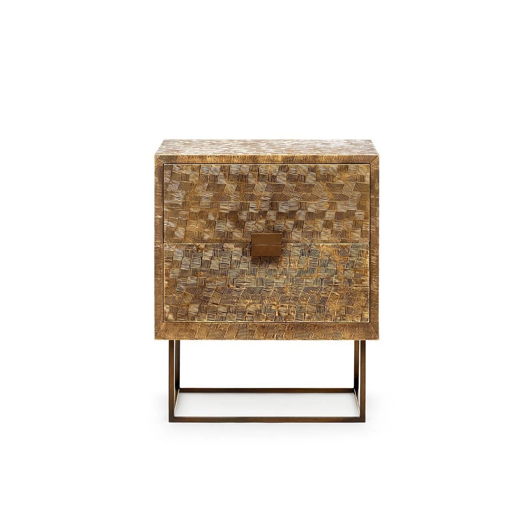 Bungalow 5 - Cubic 2-Drawer Side Table, Antique Brass