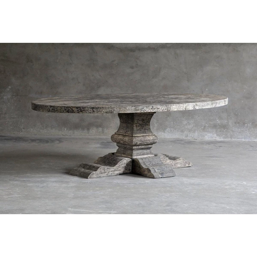 Organic Restoration Reclaimed Elm Elliptical Oval Dining Table - Pedestal Leg