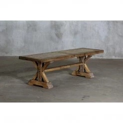 Organic Restoration Salvaged Wood Trestle Bench Dining Chairs