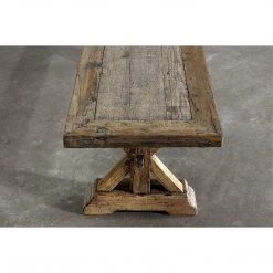 Organic Restoration Salvaged Wood Trestle Bench Dining Chairs
