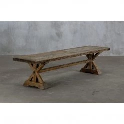 Organic Restoration Salvaged Wood Trestle Bench Dining Chairs