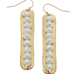 Susan Shaw Jewelry Susan Shaw Genuine Freshwater Pearls On Handcast Gold Bar Earrings