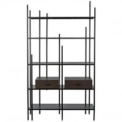 Noir Furniture Bookcases Noir Lenox Bookcase, Black Steel With Ebony Walnut