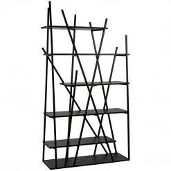 Noir Furniture Noir Botta Bookcase, Black Steel With Ebony Walnut Bookcases