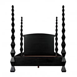 Noir Furniture Noir Brancusi Bed, Queen, Hand Rubbed Black Accent Tables