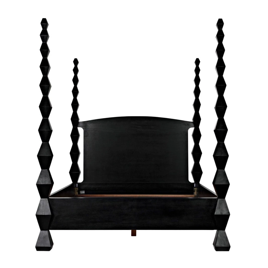 Noir Furniture Noir Brancusi Bed, Queen, Hand Rubbed Black Accent Tables