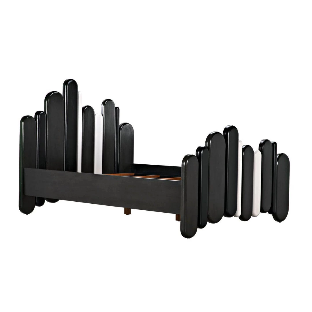 Noir Furniture Noir Corso Bed, Queen, Hand Rubbed Black, Pale, And Solid White