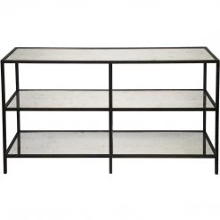 Noir Furniture Noir 3 Tier Console W/ Antique Glass, Black Metal Finish