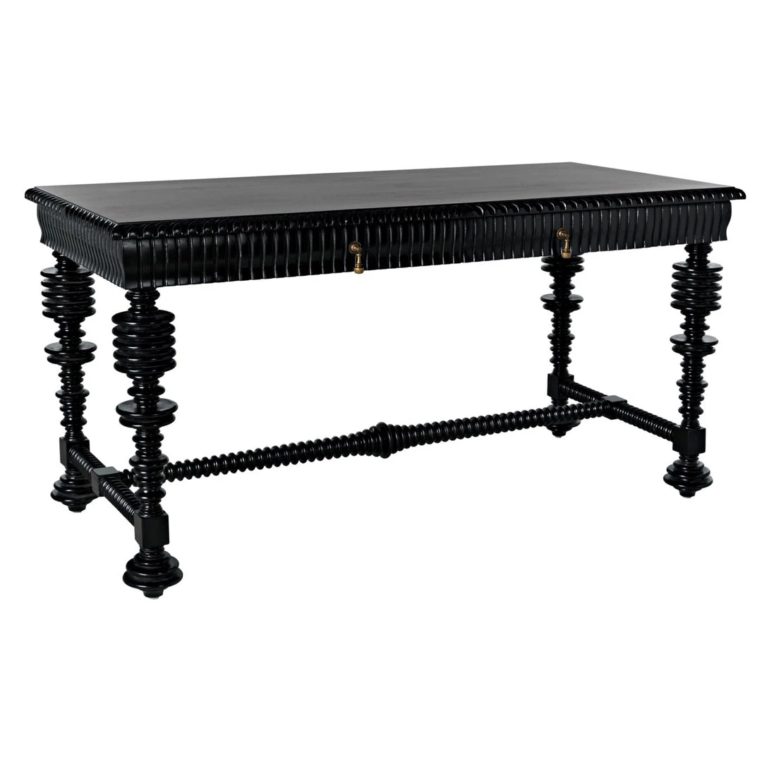 Noir Furniture Noir Portuguese Desk, Small (60"), Hand Rubbed Black