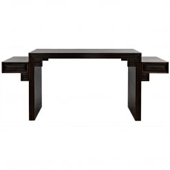 Noir Furniture Noir Barzini Desk, Hand Rubbed Black With Light Brown Trim