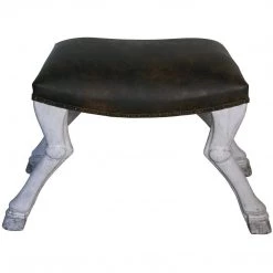 Noir Furniture Noir Claw Leg Saddle Stool W/ Leather, White Weathered Benches & Ottomans