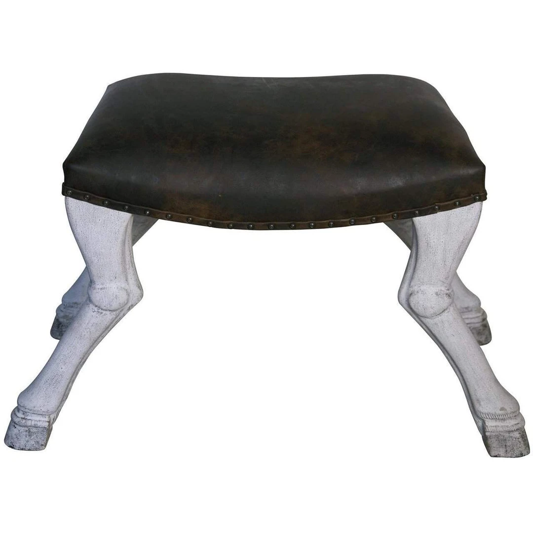 Noir Furniture Noir Claw Leg Saddle Stool W/ Leather, White Weathered Benches & Ottomans