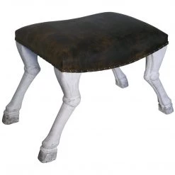 Noir Furniture Noir Claw Leg Saddle Stool W/ Leather, White Weathered Benches & Ottomans
