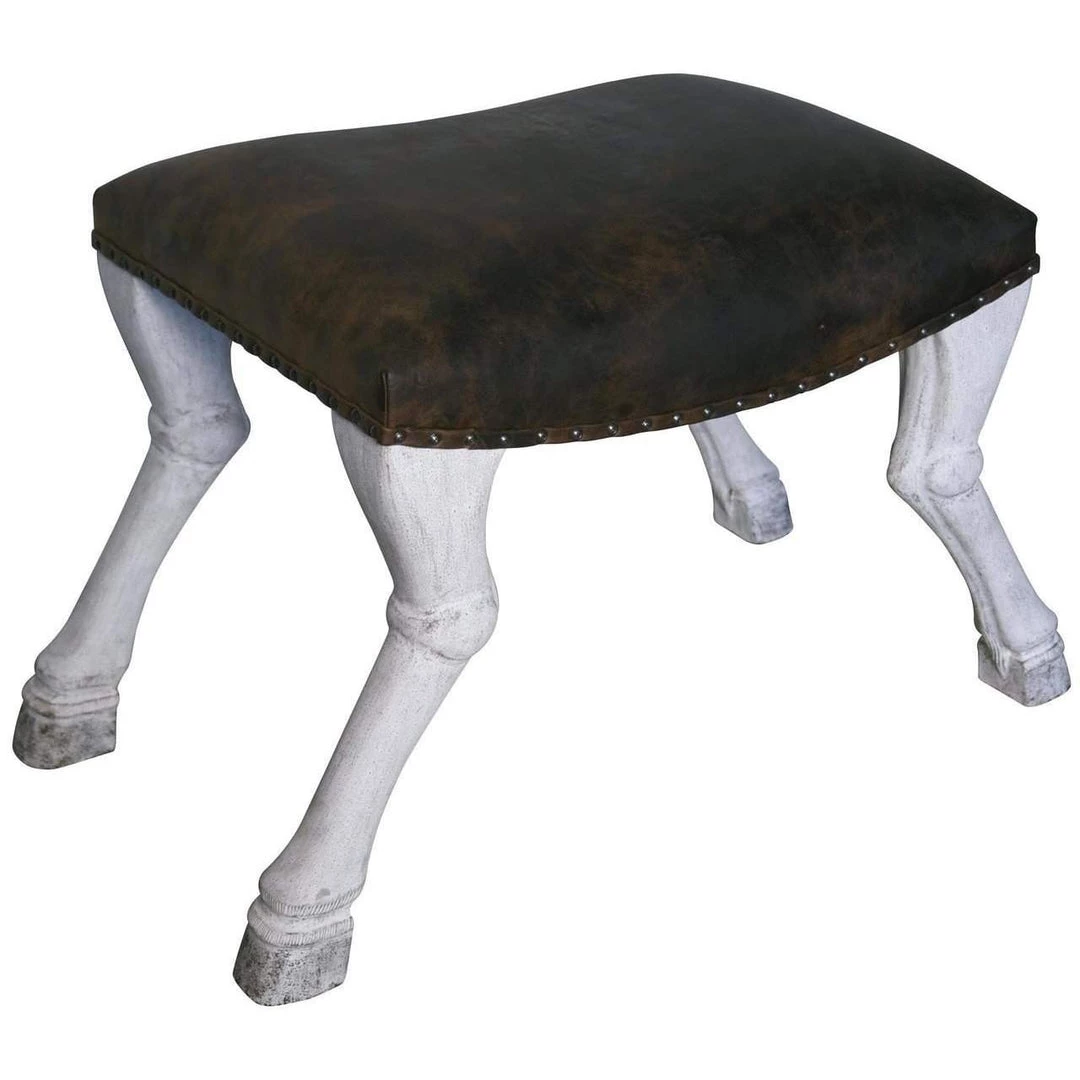 Noir Furniture Noir Claw Leg Saddle Stool W/ Leather, White Weathered Benches & Ottomans