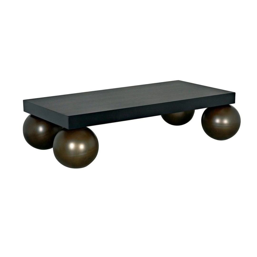 Noir Furniture Noir Cosmo Coffee Table, Black Metal With Aged Brass Finish Legs Coffee Tables