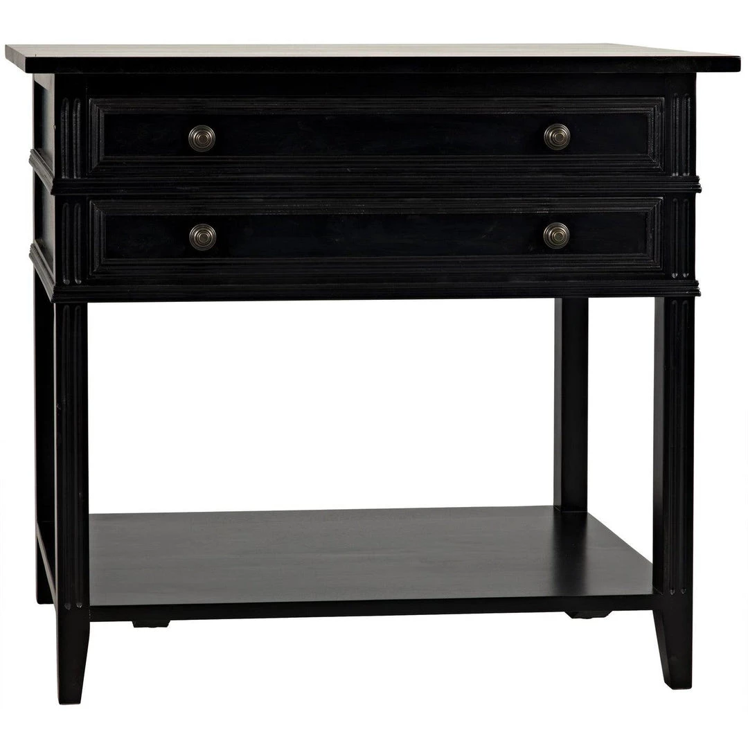 Noir Furniture Noir Colonial 2-Drawer Side Table, Distressed Black Accent Tables