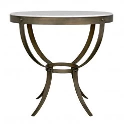 Noir Furniture Noir Byron Side Table, Aged Brass Finish W/ White Marble