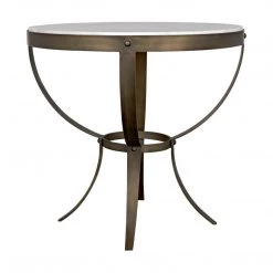 Noir Furniture Noir Byron Side Table, Aged Brass Finish W/ White Marble
